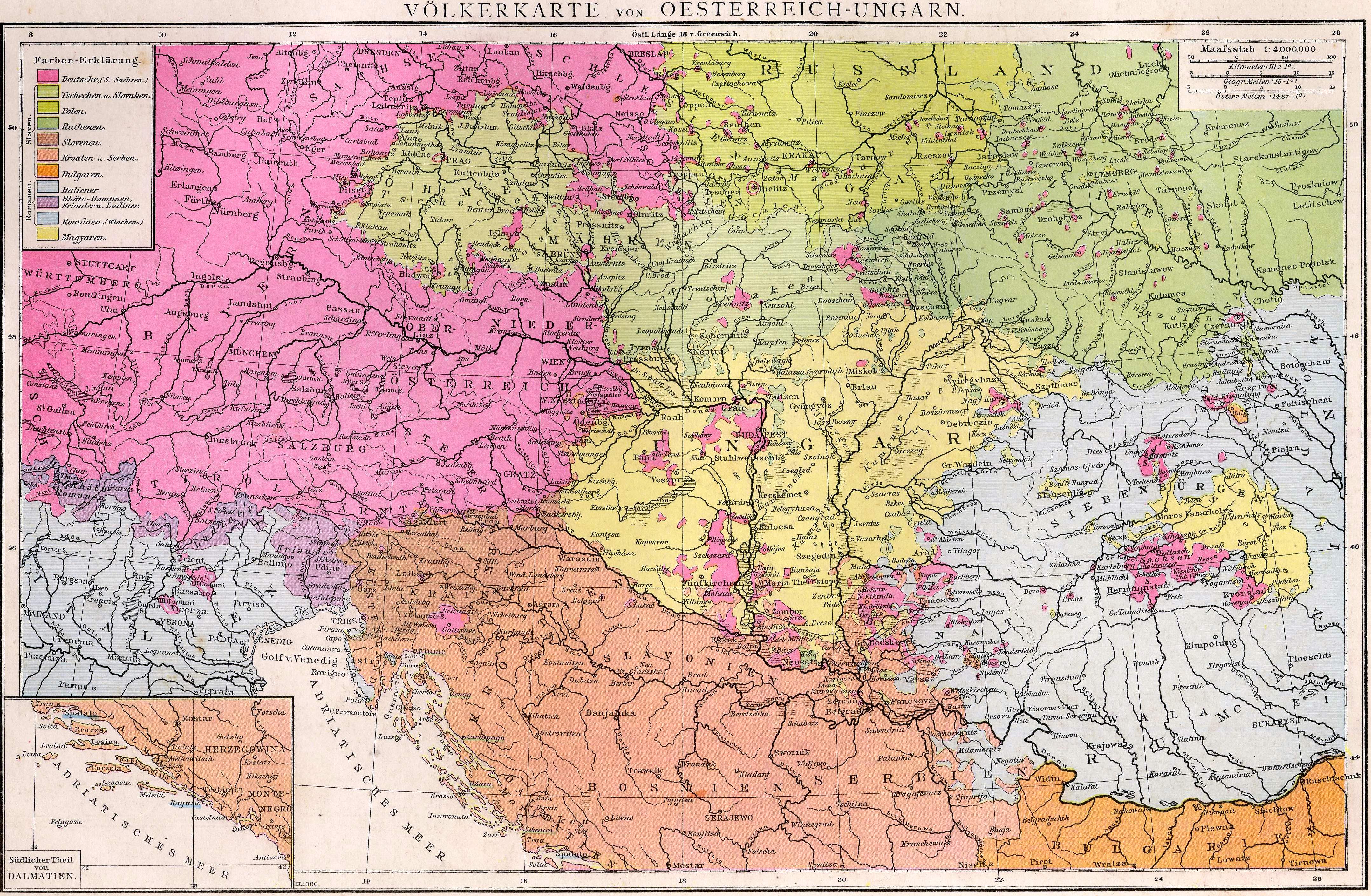 ÖSTERREICH-UNGARN Geschichte Historische KARTE um 1900 Habsburger 